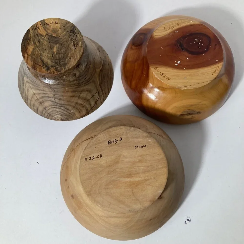 3 Handmade Wood Bowls Spalted Sugarberry Cedar Maple 5 -‎ 6